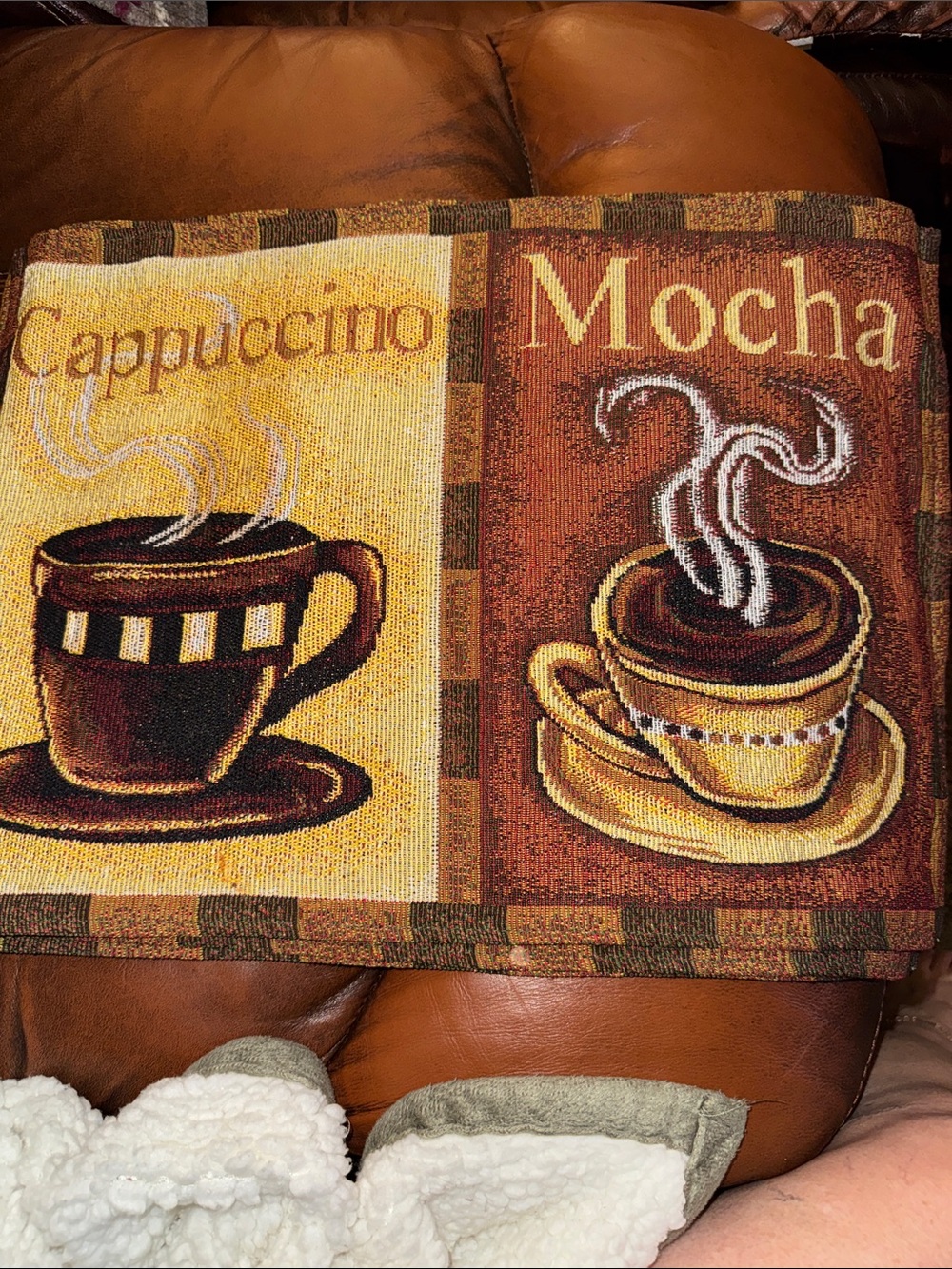 Cappuccino Mocha Coffee cloth Tapestry placemats- set of 6- Brown & Gold-EUC